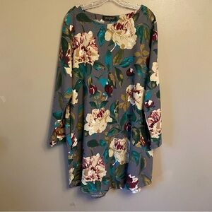 GRACILA 3X Cotton long sleeve  dress fray floral Lagenlook Flowy